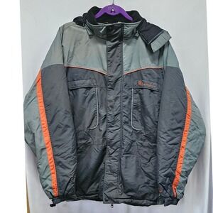 Champion Mens Colorblock Winter Parka Jacket Gray Orange Hooded Puffer Coat